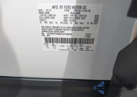 2013 Ford Explorer Xlt from USA, damaged, VIN 1FM5K7D88DGC45209